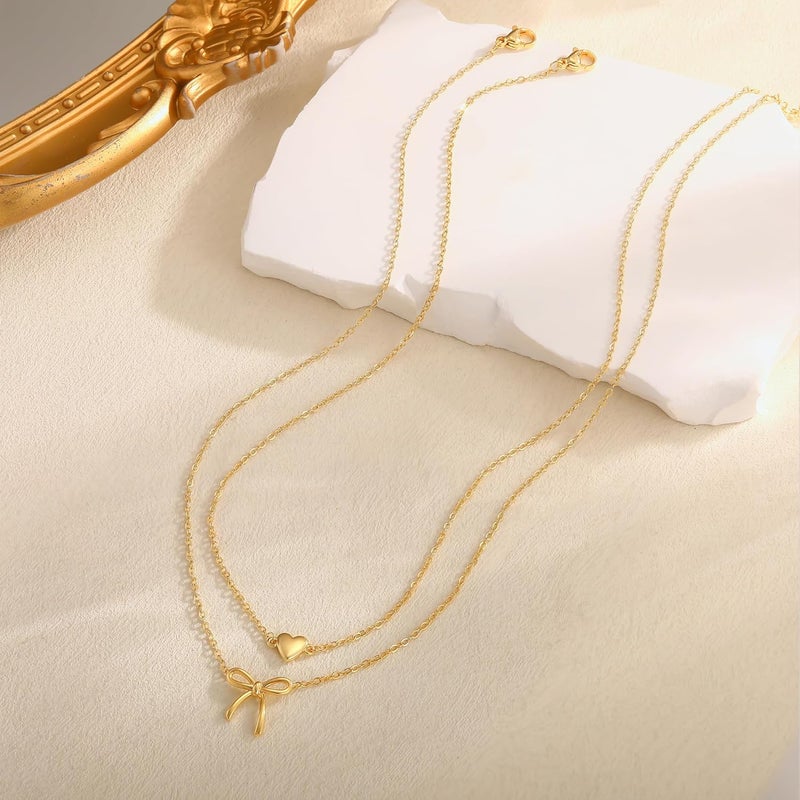 Risamil Store 14K Gold Plated Necklace for Women - Bow Necklace - Dainty Necklace Cute Small Tiny Bow Pendant Choker Chain Necklace Trendy Necklaces for Women Jewelry Gift - Image 3